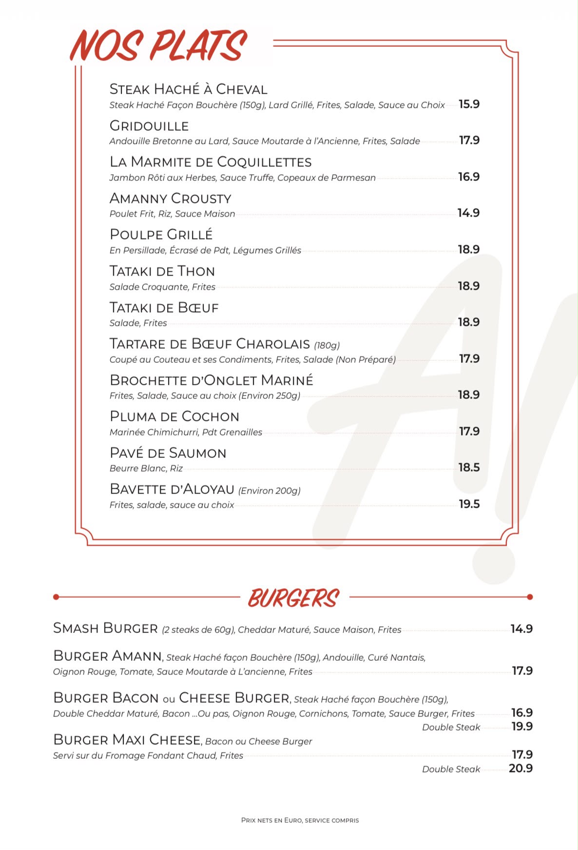 Carte Amann! — page Plats et burgers